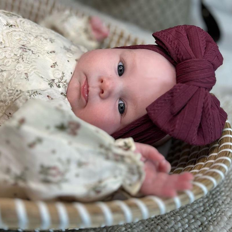 Burgundy / Maroon Larger Bow Cable Knit Headwrap - Betty Brown Boutique Ltd