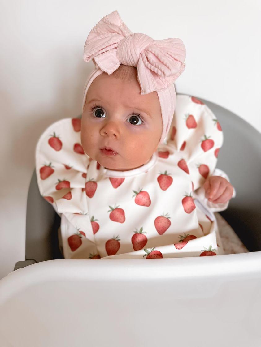 Cream Strawberry Print Frill Detailed Waterproof Bib - Betty Brown Boutique Ltd