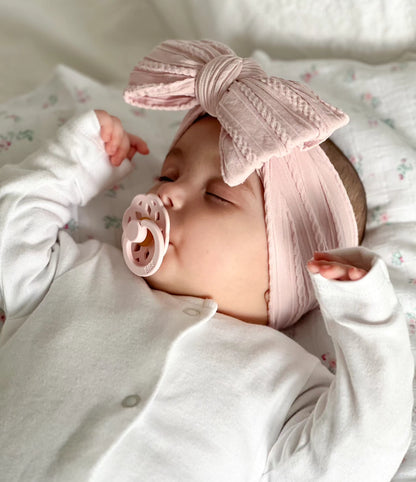 Primrose Pink Larger Bow Cable Knit Headwrap - Betty Brown Boutique Ltd