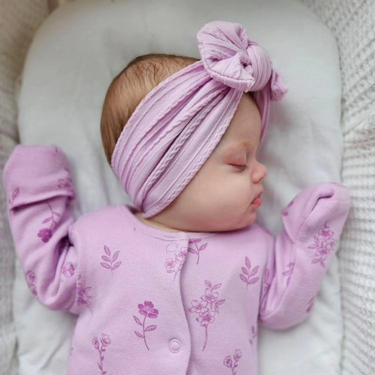 Bright Lilac Smaller Bow Cable Knit Headwrap