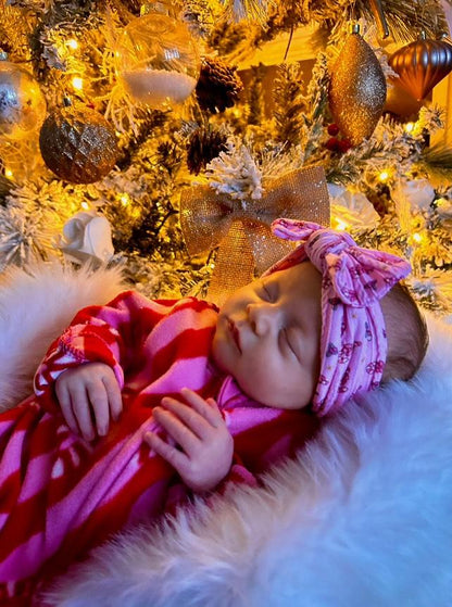 Pink Candy Cane Christmas Smaller Bow Cable Knit Headband