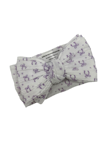Lilac Bow Print Larger Bow Cable Knit Headband
