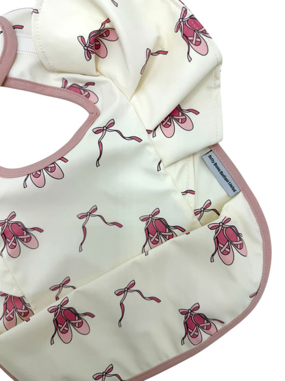 Pink Ballet Shoe Print Frill Detailed Waterproof Bib