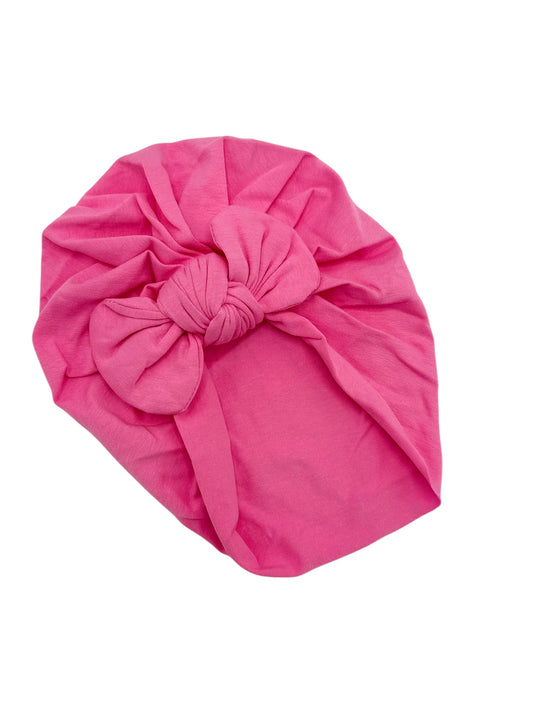 Candy Pink Turban Hat With Bow