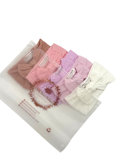 Pink Starter Bundle Smaller Bow Cable Knit Headbands - Suitable from newborn