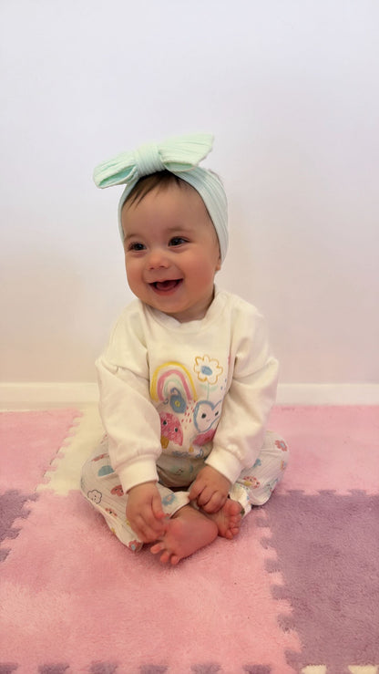 Light Aqua Green Larger Bow Cable Knit Headband