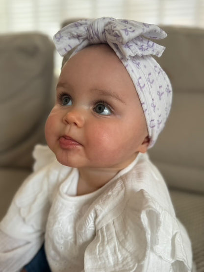 Lilac Bow Print Larger Bow Cable Knit Headband