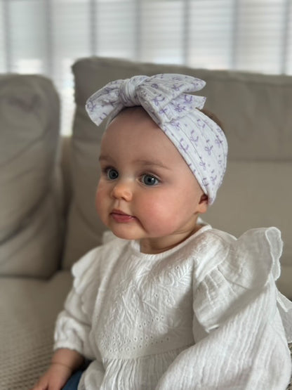 Lilac Bow Print Larger Bow Cable Knit Headband