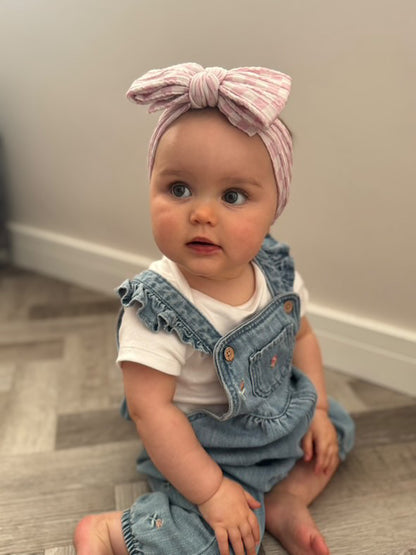 Pink Checkered Print Larger Bow Cable Knit Headband