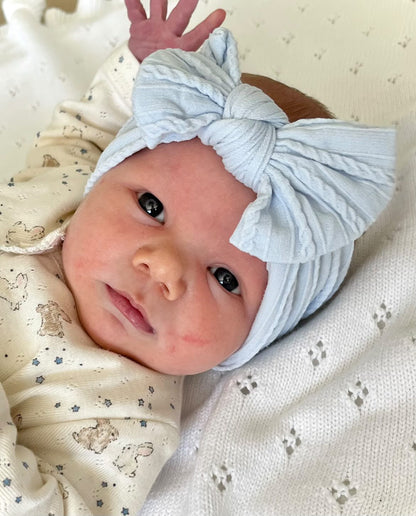 Baby Blue Smaller Bow Cable Knit Headband