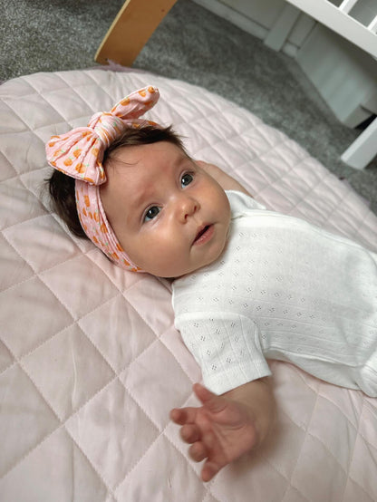 Peaches Print Smaller Bow Cable Knit Headband