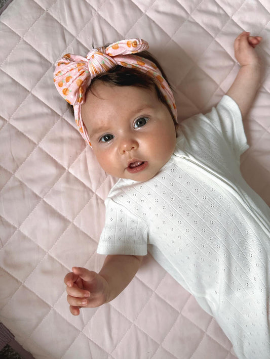 Peaches Print Smaller Bow Cable Knit Headband
