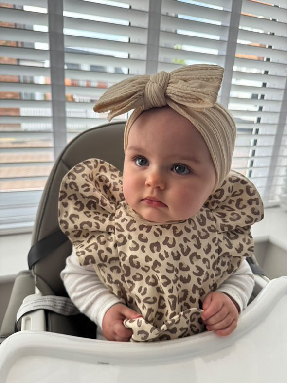 Leopard Print Frill Detailed Waterproof Bib