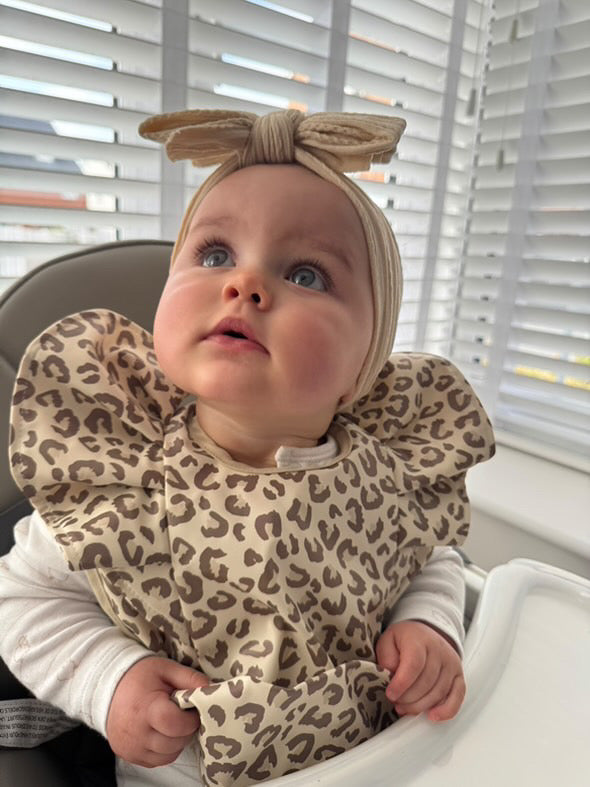 Leopard Print Frill Detailed Waterproof Bib