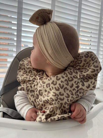 Leopard Print Frill Detailed Waterproof Bib