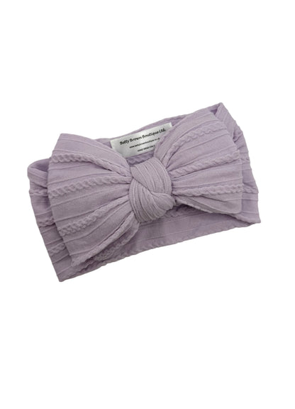 Pale Lilac Larger Bow Cable Knit Headband