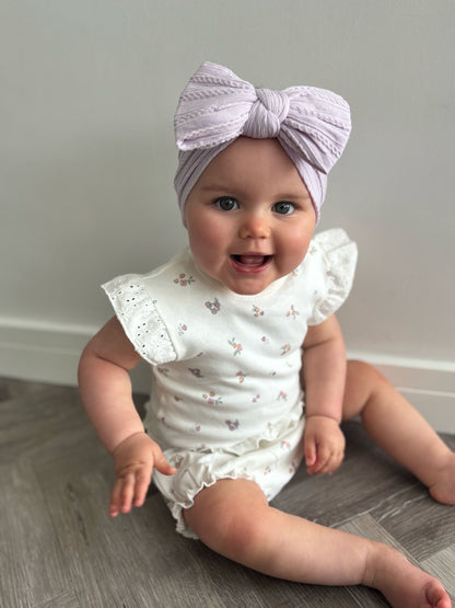 Pale Lilac Larger Bow Cable Knit Headband