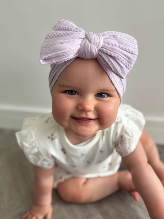 Pale Lilac Larger Bow Cable Knit Headband