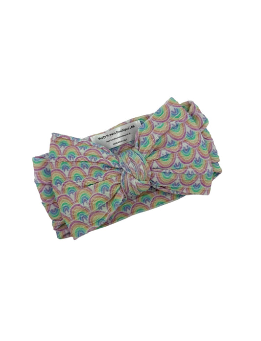 Rainbow Print Larger Bow Cable Knit Headband