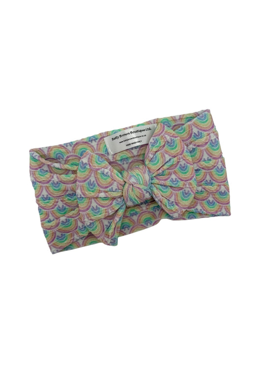 Rainbow Print Smaller Bow Cable Knit Headband