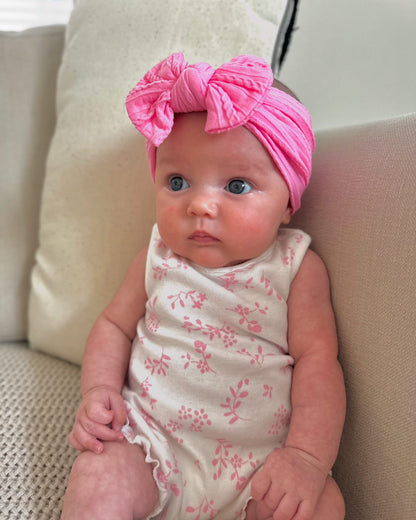 Candy Pink Smaller Bow Cable Knit Headband