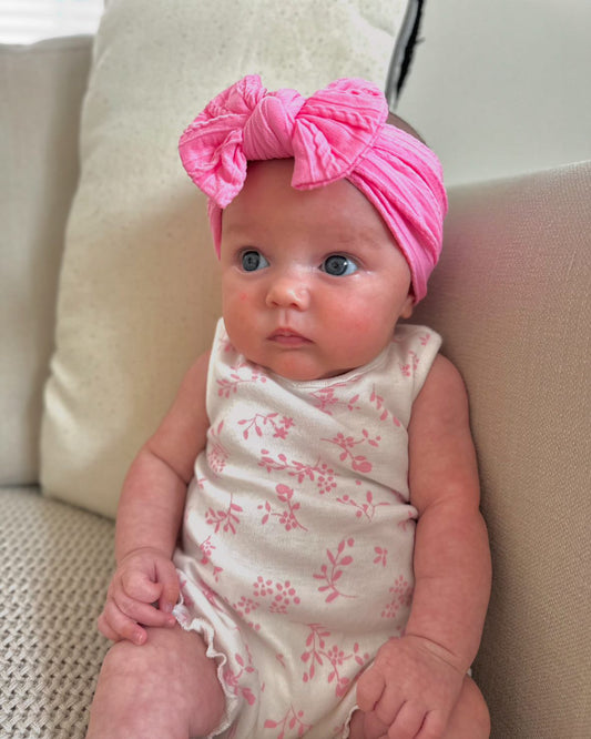 Candy Pink Smaller Bow Cable Knit Headband
