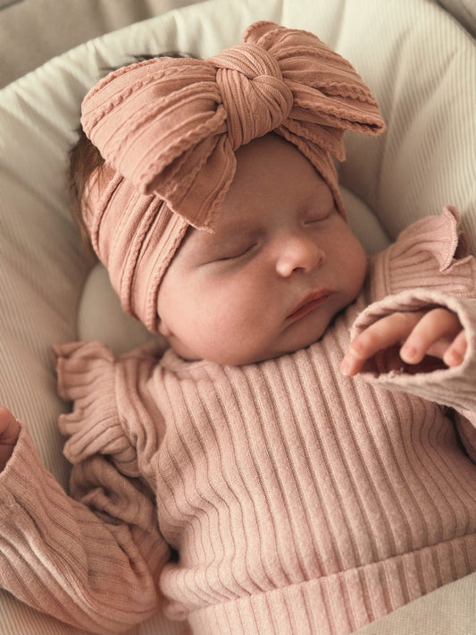 Lighter Dusty Pink Larger Bow Cable Knit Headband