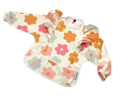 Summer Flowers Frill Detailed Waterproof Bib with Sleeves