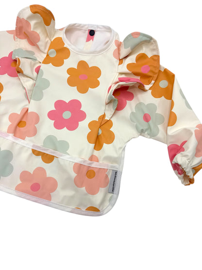 Summer Flowers Frill Detailed Waterproof Bib with Sleeves