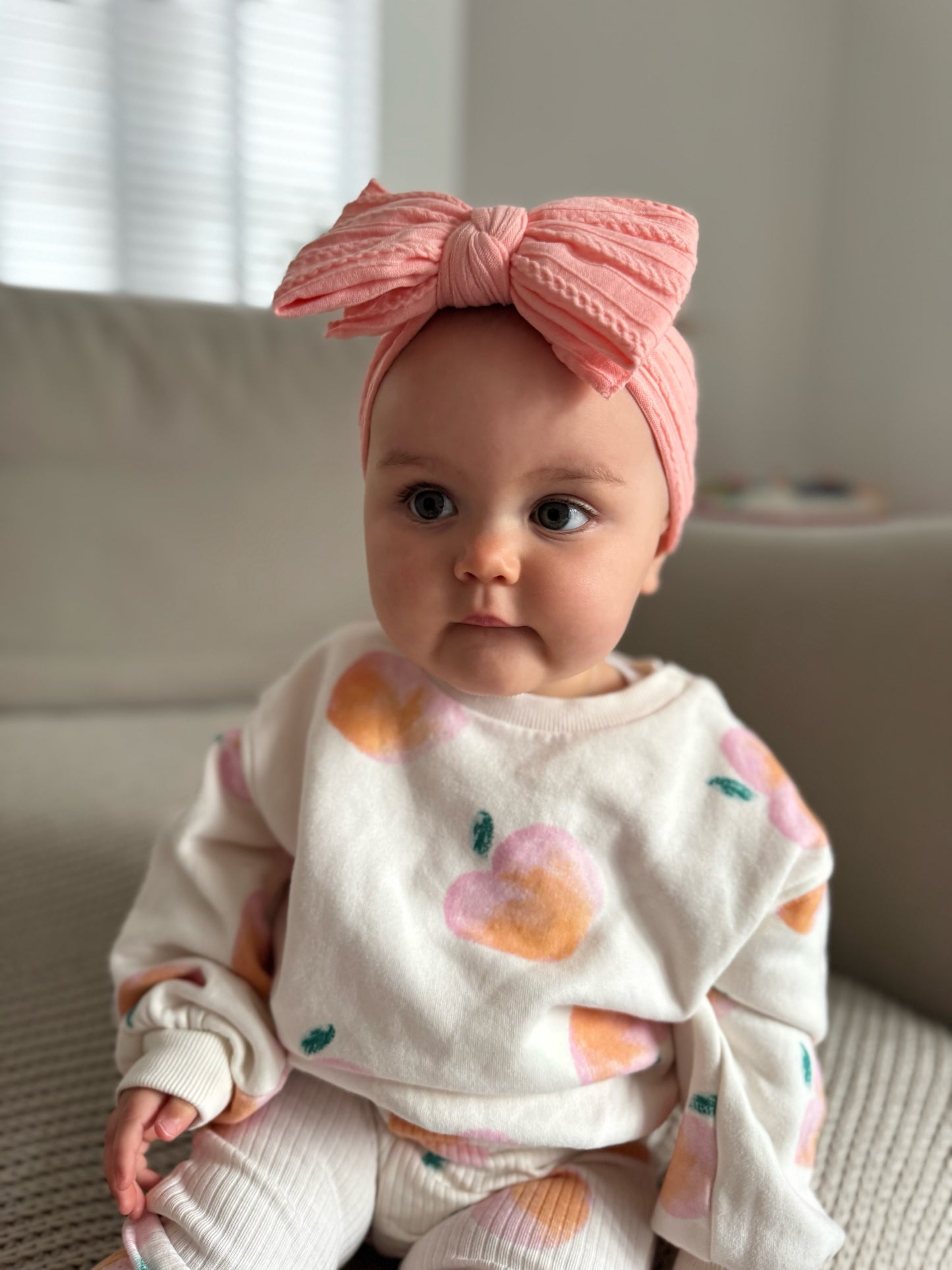 Peach Sunset Larger Bow Cable Knit Headband