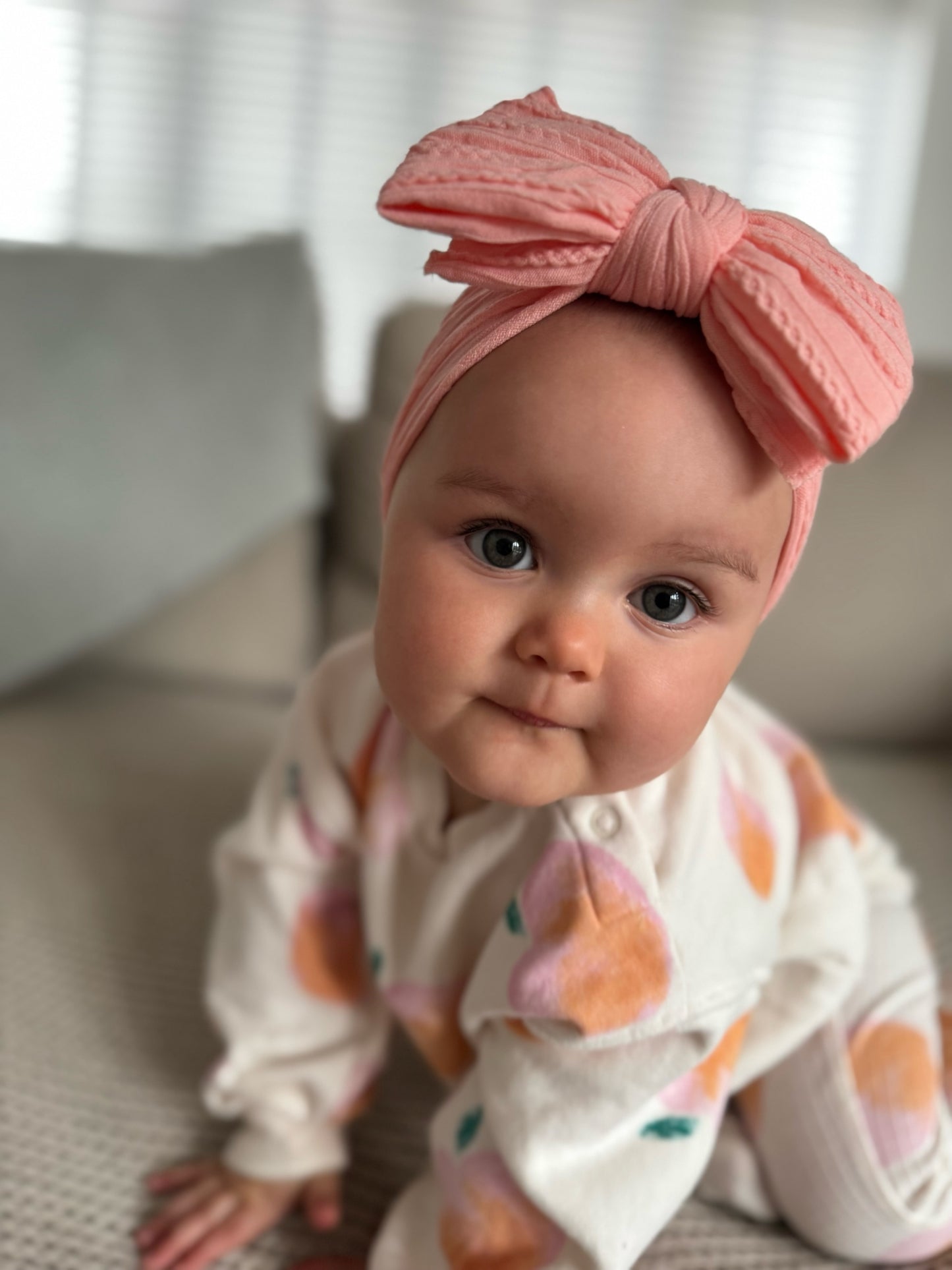Peach Sunset Larger Bow Cable Knit Headband