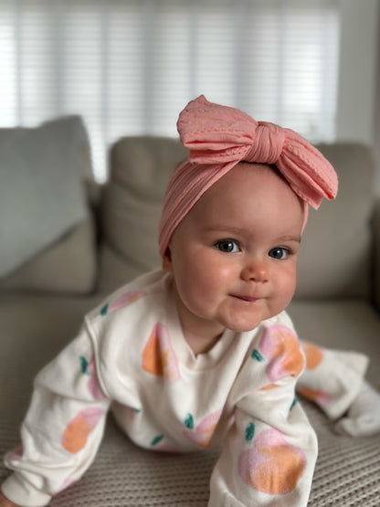Peach Sunset Larger Bow Cable Knit Headband