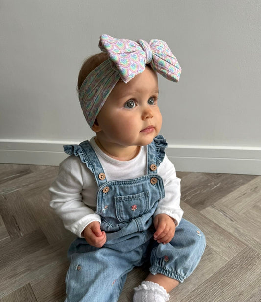 Rainbow Print Larger Bow Cable Knit Headband