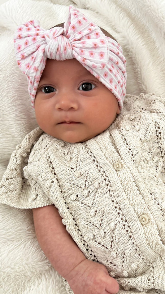 Ditsy Flower Print Smaller Bow Cable Knit Headband