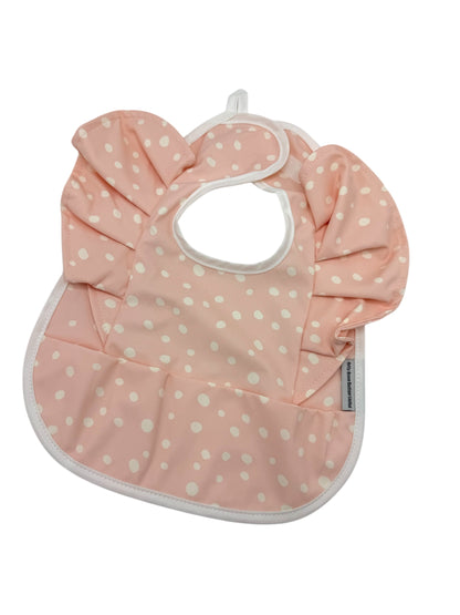 Peachy Pink Polkadot Frill Detailed Waterproof Bib