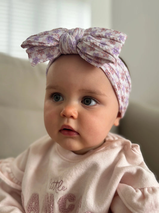 Retro Gingham Daisy Pattern Larger Bow Cable Knit Headband