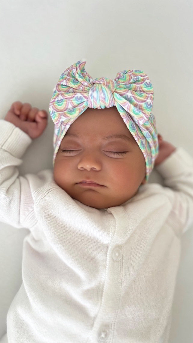 Rainbow Pattern Smaller Bow Cable Knit Headband