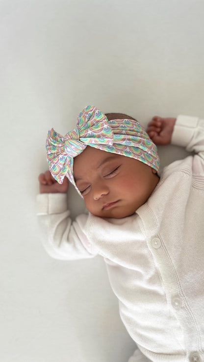 Rainbow Pattern Smaller Bow Cable Knit Headband