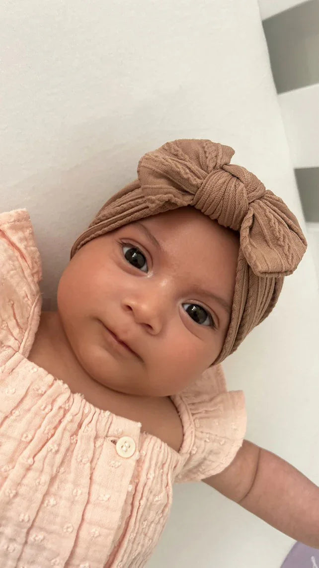 Chocolate Brown Smaller Bow Cable Knit Headband