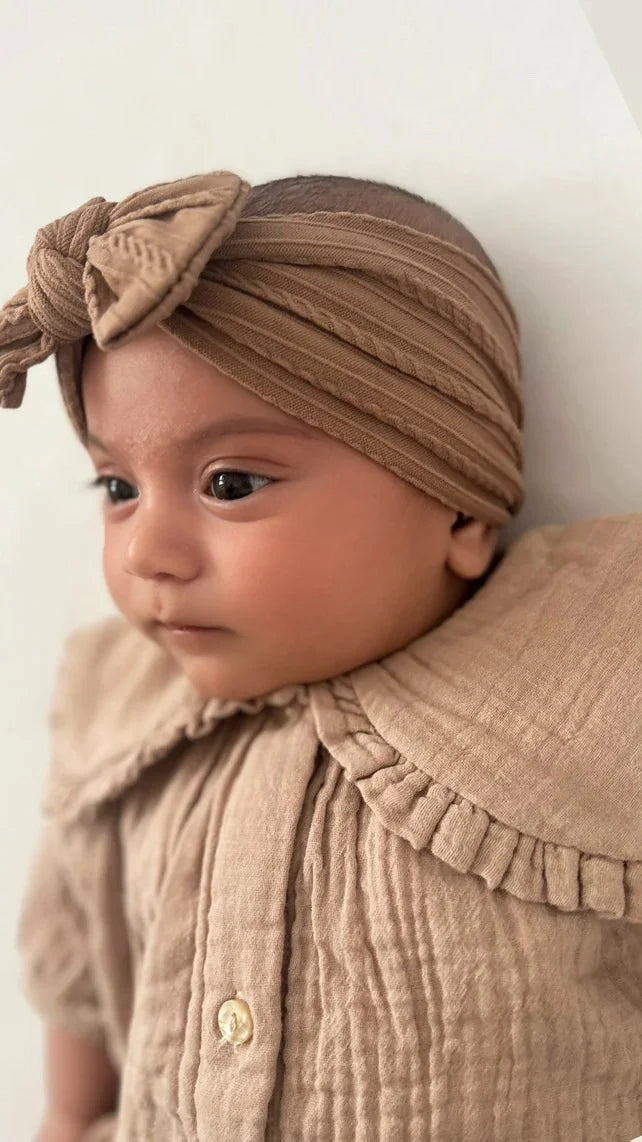 Chocolate Brown Smaller Bow Cable Knit Headband