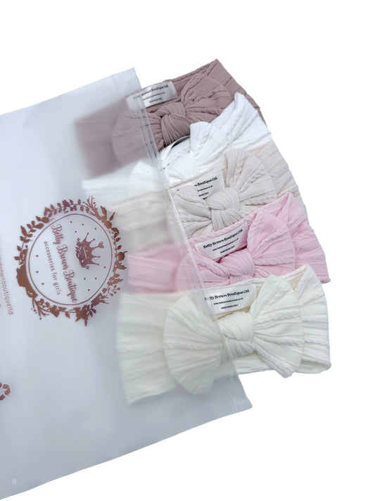 Newborn Favourites Bundle of Smaller Bow Cable Knit Headbands (Suitable from Newborn)
