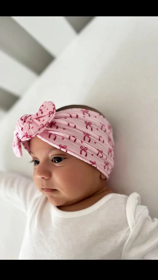 Pink Bow Pattern Smaller Bow Cable Knit Headband