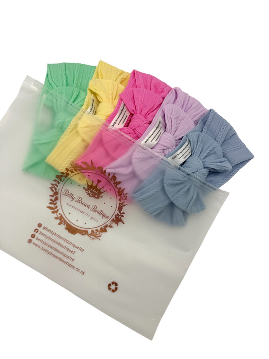 Bright Summer Bundle of 5 Smaller Bow Cable Knit Headbands - Suitable From Newborn