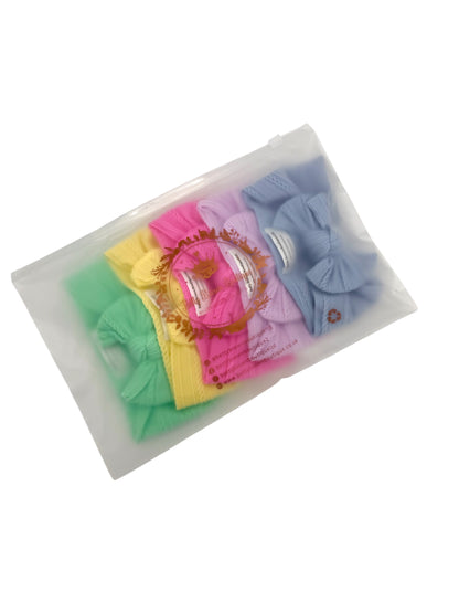 Bright Summer Bundle of 5 Smaller Bow Cable Knit Headbands - Suitable From Newborn