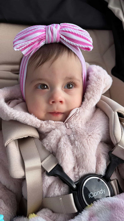 Candy Pink Stripe Larger Bow Cable Knit Headband