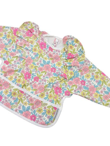 Bright Floral Frill Detailed Waterproof Bib with Sleeves