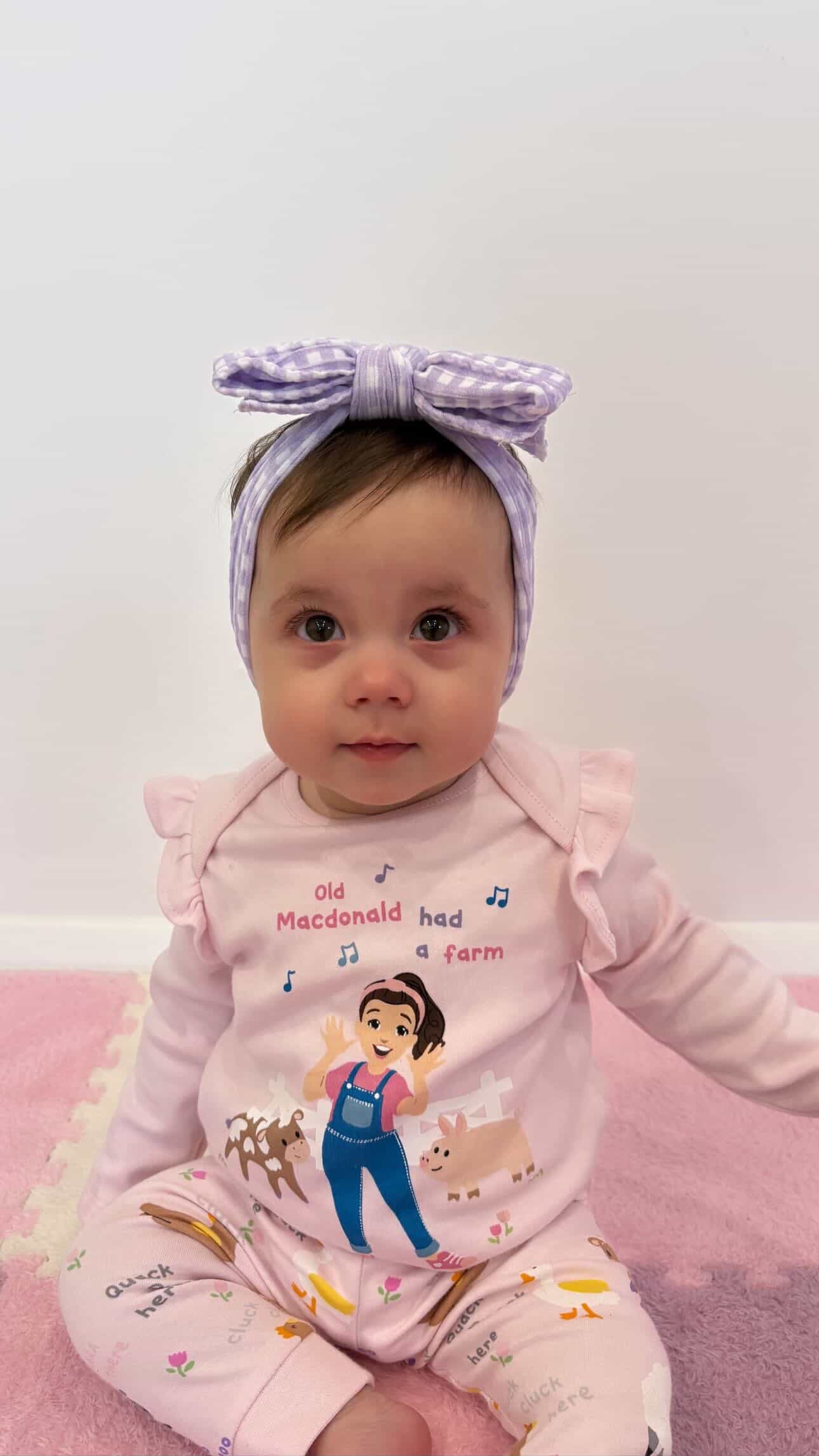 Lilac Gingham Pattern Larger Bow Cable Knit Headband