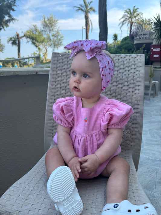 Pink Cherry Pattern Larger Bow Cable Knit Headband