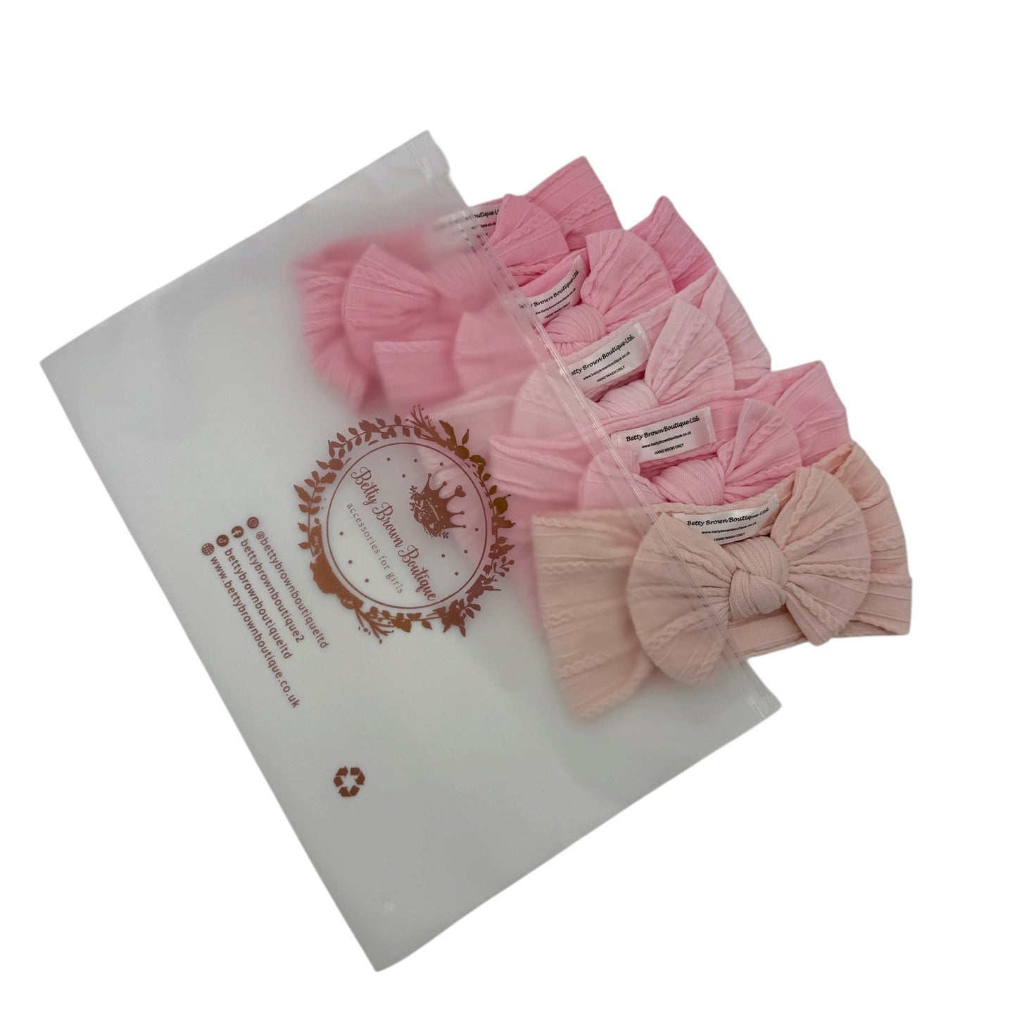 The Pink Newborn Bundle of Smaller Bow Cable Knit Headbands (Suitable from Newborn)