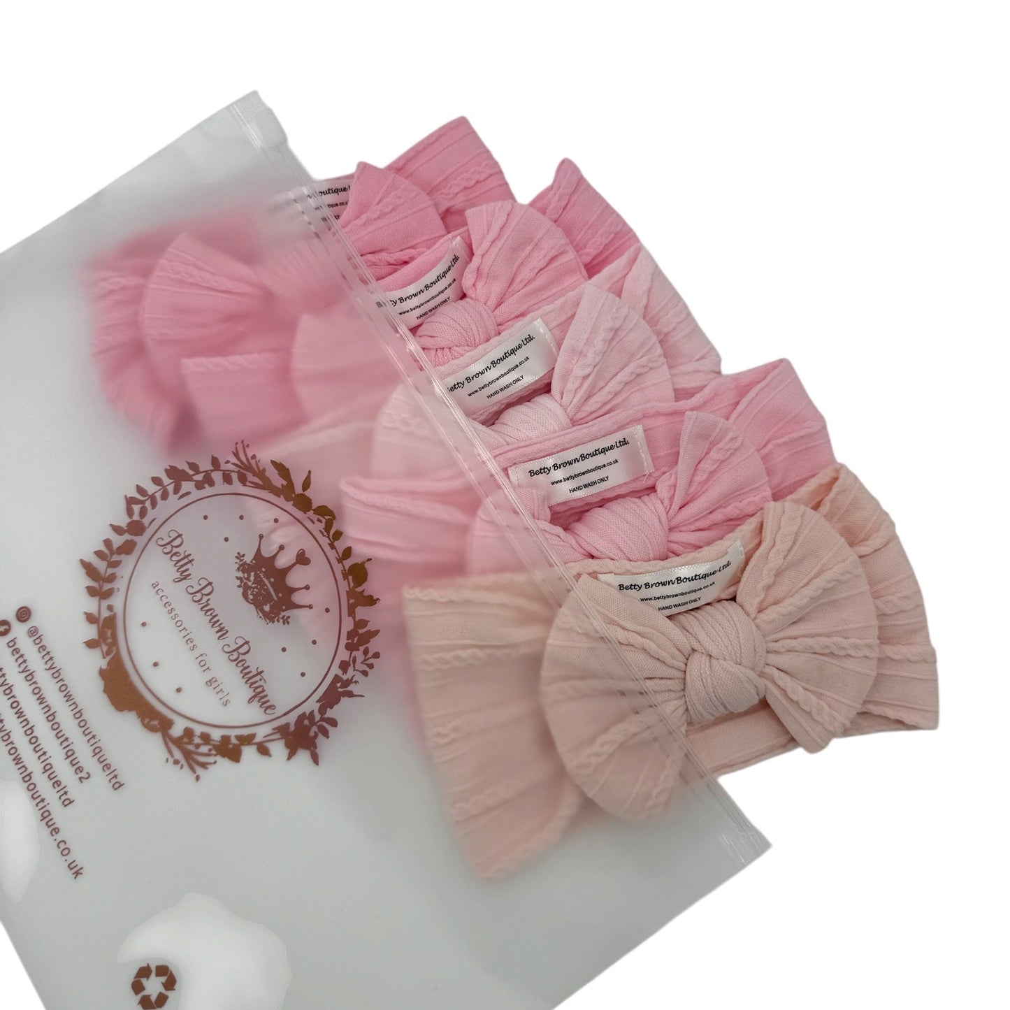 The Pink Newborn Bundle of Smaller Bow Cable Knit Headbands (Suitable from Newborn)
